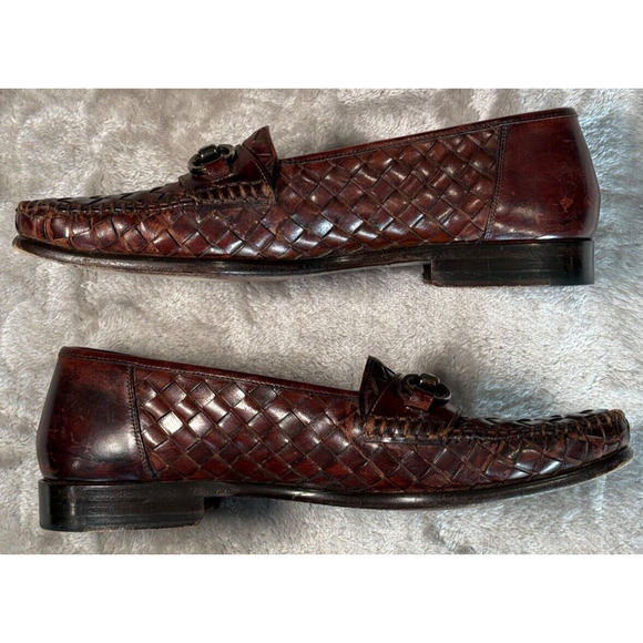 Maus & Hoffman Dark Brown Woven Leather Slip On Loafers Mens Size 10 - Picture 3 of 8